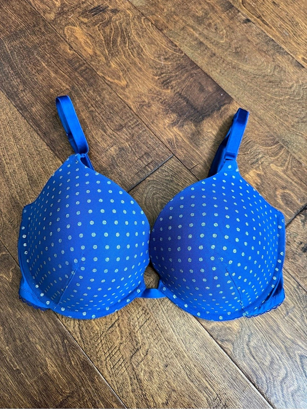Victoria's Secret Push-Up Plunge Polka Dot Bra in Blue 36DD Like New